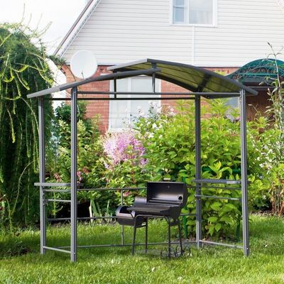 インターレイクされた通気ポリカーボネット屋根 AJUNION 屋外 BBQ ガイゼボ 鉄筋5x8