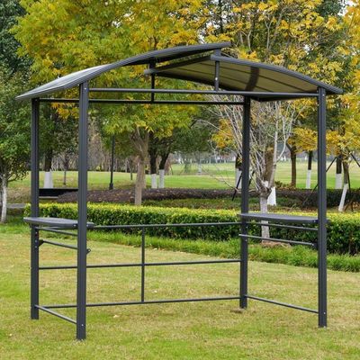 インターレイクされた通気ポリカーボネット屋根 AJUNION 屋外 BBQ ガイゼボ 鉄筋5x8