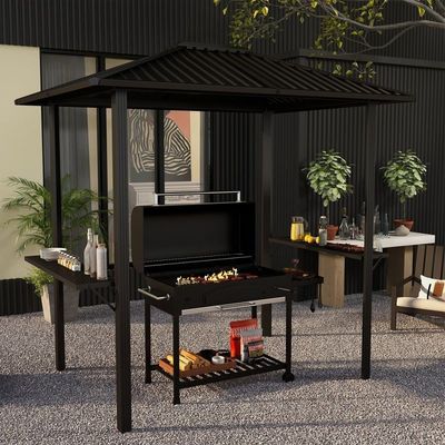 屋外グリリング 6x8 ハードタップ BBQ ガイゼボ 2 サイドシェルフ 102 lbs H92.5 x W96.5 x D70.9