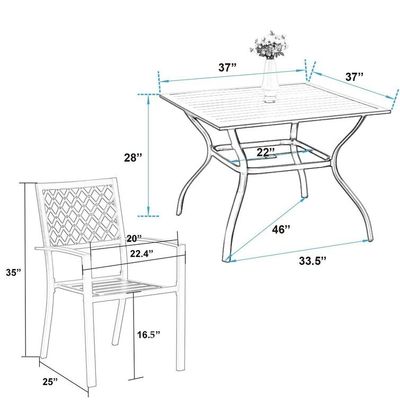 AJUNIONによる金属ガーデンセット スタック可能な食卓椅子付き防水屋外家具
