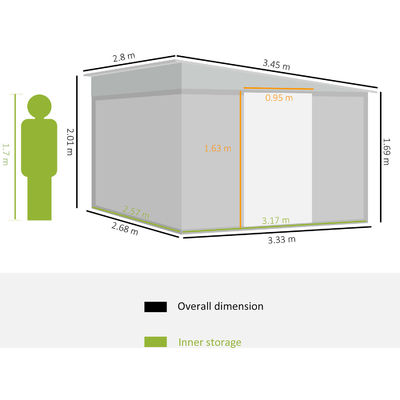 11x9ft メタル 屋外 倉庫 庭 建物 棚 粉末 塗装 仕上げ