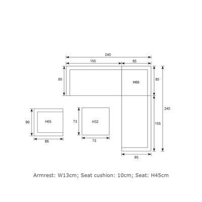 AJUNION 屋外 L 形ラタンコーナーソファセット 庭家具 W155 x D85.5 x H65cm