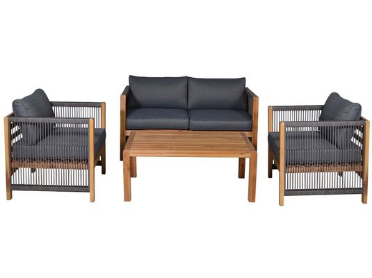屋外用家具セット 木製ラウンジチェアとPEラタン織物 W71 x D66 x H64cm