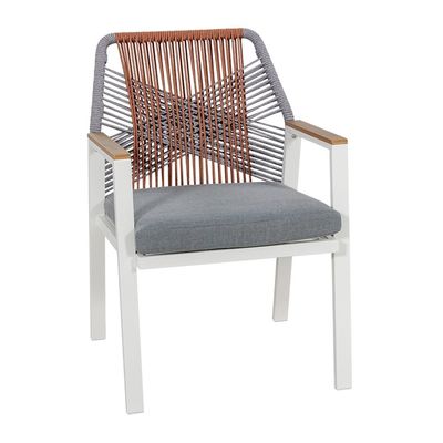 メタルガーデンダイニング家具 ロープ織り ダイニングチェア 6 席 屋外ダイニングセット