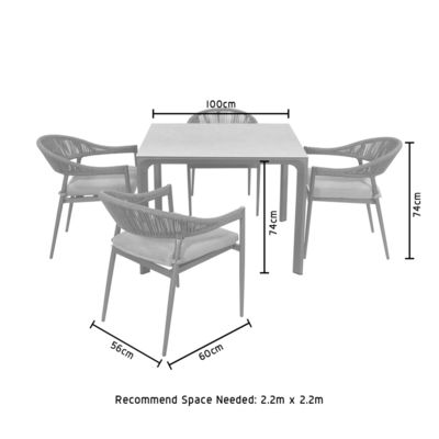 スタイリッシュな屋外食堂セット メタルフレームとロープ織りアームチェア L 57 x W60 x H74cm