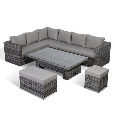 モダンデザイン オールウェザーコーナーソファ 調整式テーブルセット L.265 X W.204 X H.66cm