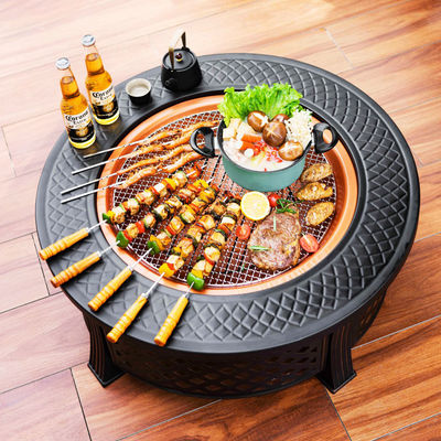裏庭 パティオ ガーデン 暖炉 丸い 木を燃やした火穴と氷桶