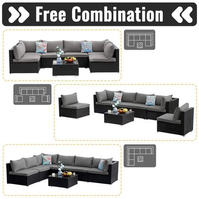 AJUNION ワイカーラタン PE セクションソファ 庭園セット 庭家具 会話セット 屋外家具