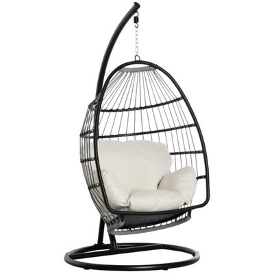 折りたたむデザイン スタンド付きの屋外吊り卵スイングチェア 一般屋外家具
