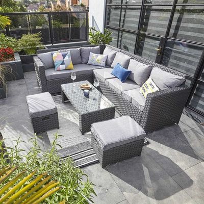 庭セット AJUNION 8人座 屋外家具 ラタンコーナー ラウンジ ソファ 裏庭用