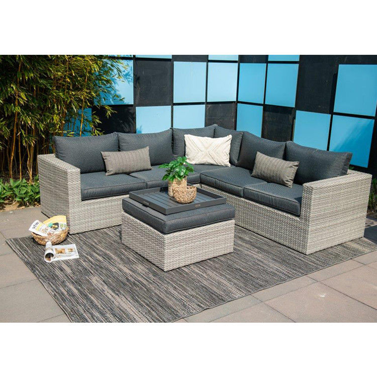 AJUNION 屋外 L 形ラタンコーナーソファセット 庭家具 W155 x D85.5 x H65cm